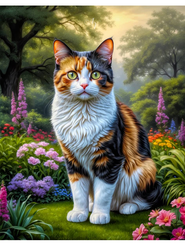 Calico Cat and Kitten Colorful Portrait Paintings