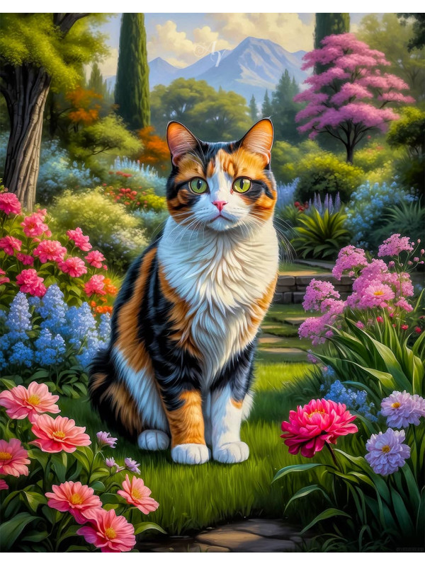 Calico Cat and Kitten Colorful Portrait Paintings
