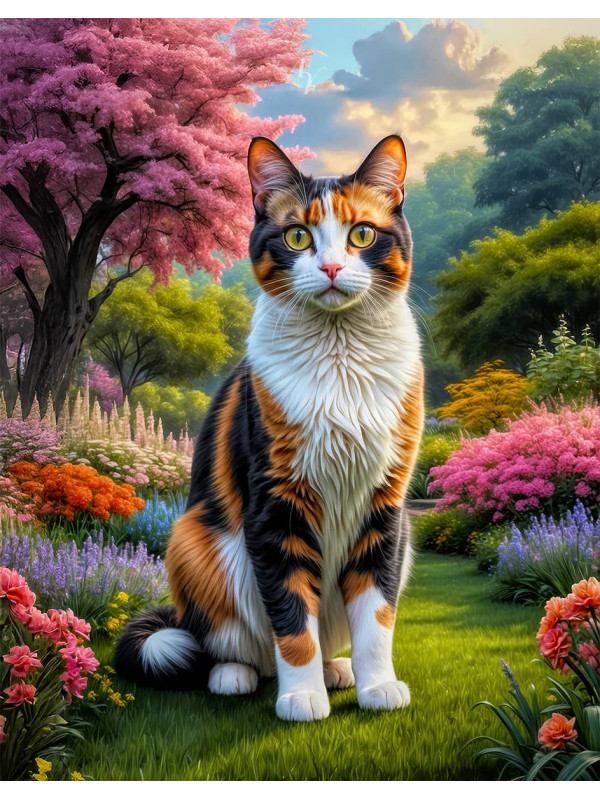 Calico Cat and Kitten Colorful Portrait Paintings