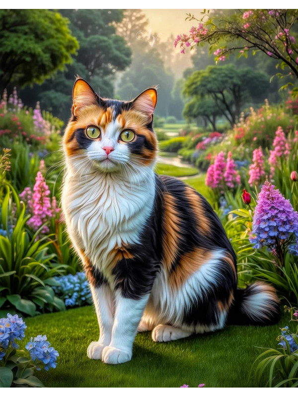 Calico Cat and Kitten Colorful Portrait Paintings