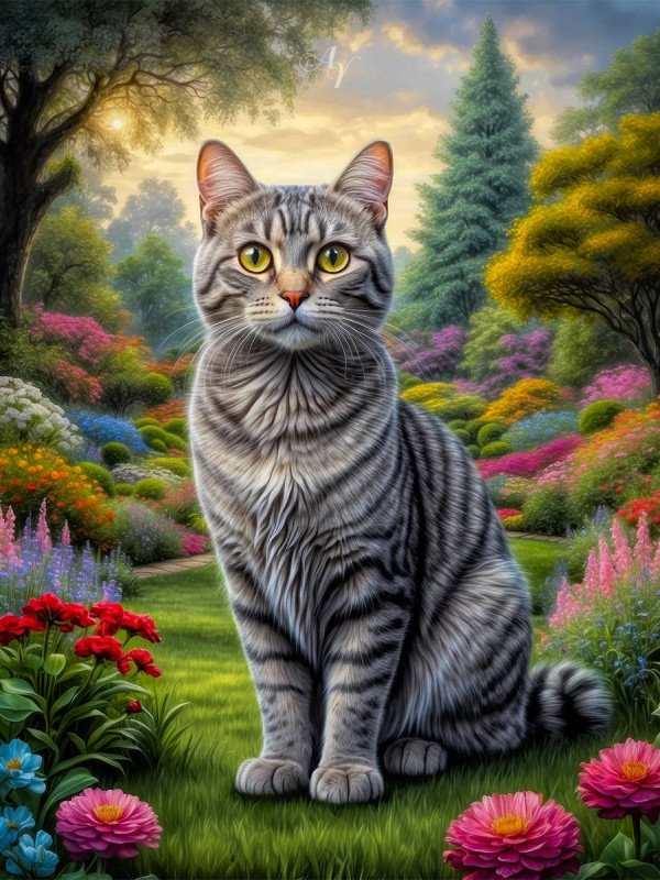 Grey Tabby Cat Portrait Paintings
