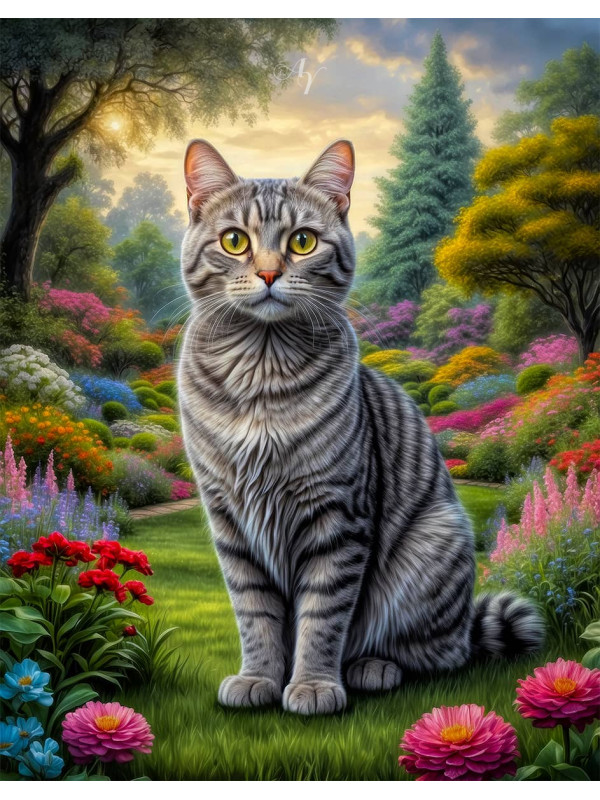 Grey Tabby Cat Portrait Paintings