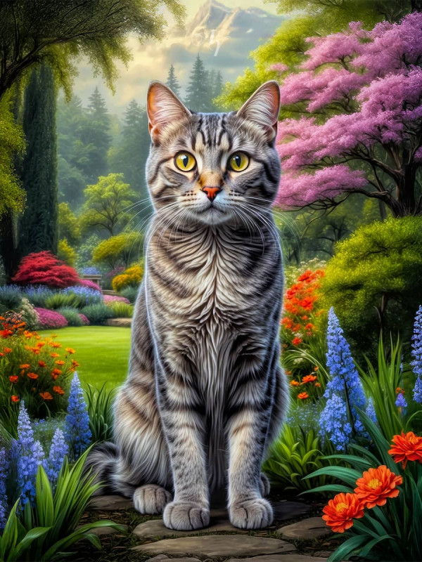 Grey Tabby Cat Portrait Paintings