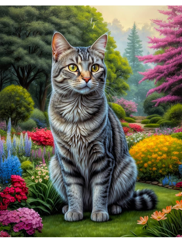 Grey Tabby Cat Portrait Paintings