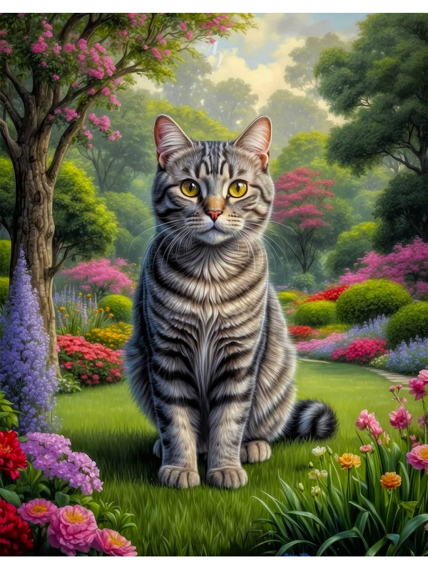 Grey Tabby Cat Portrait Paintings
