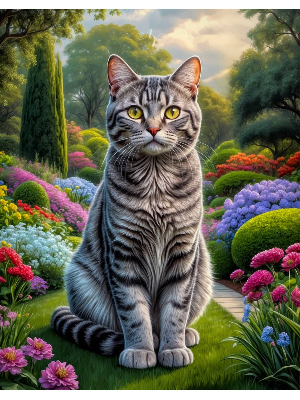 Grey Tabby Cat Portrait Paintings
