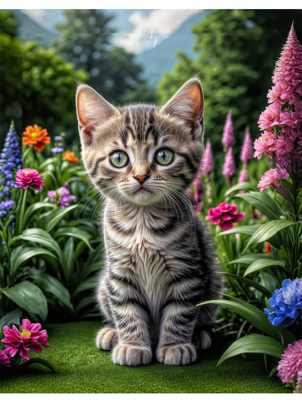 Grey Tabby Cat Portrait Paintings