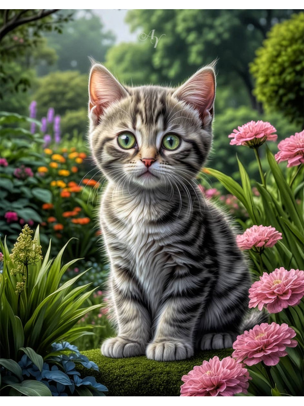 Grey Tabby Cat Portrait Paintings