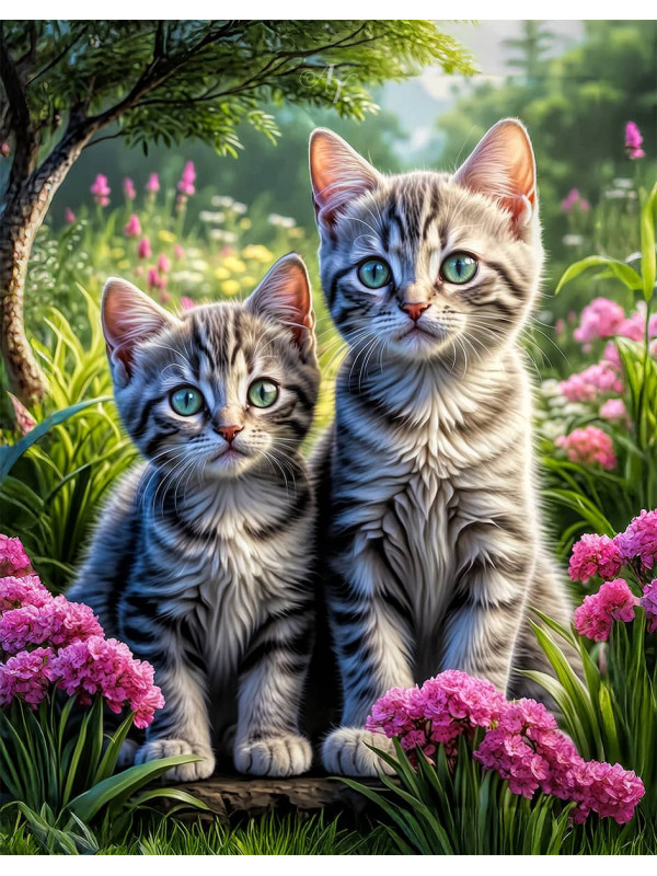 Grey Tabby Cat Portrait Paintings