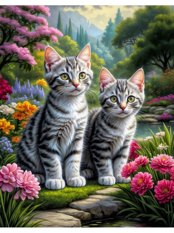 Grey Tabby Cat Portrait Paintings