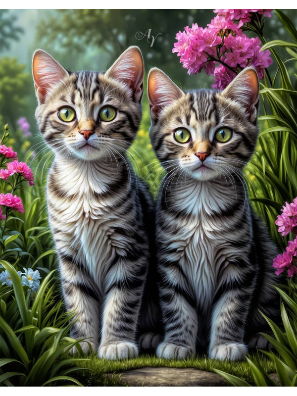 Grey Tabby Cat Portrait Paintings