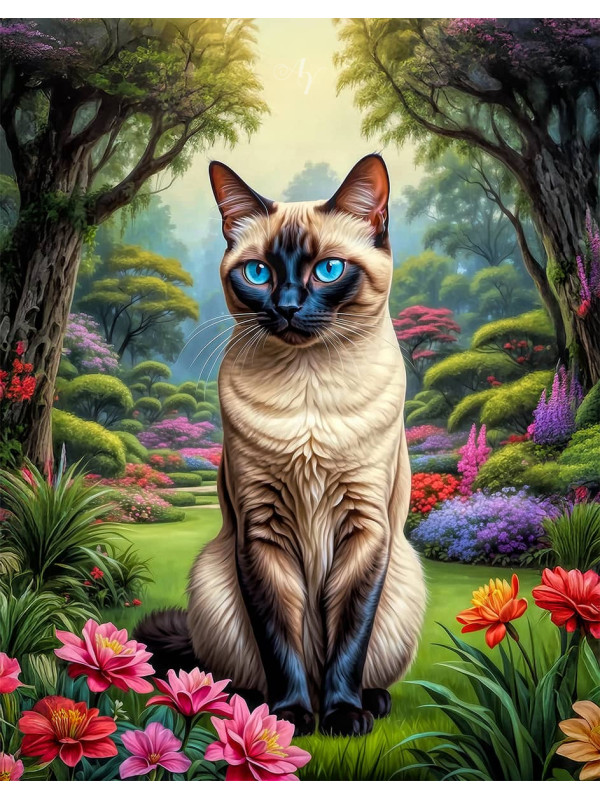 Vibrant Siamese Cat and Kitten Portrait Paintings