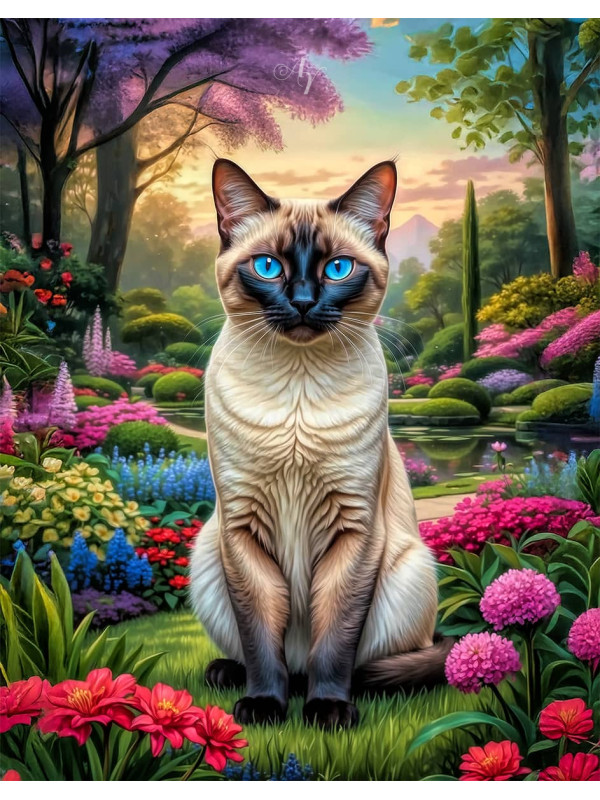 Vibrant Siamese Cat and Kitten Portrait Paintings