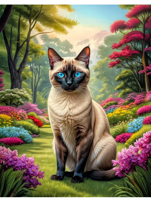 Vibrant Siamese Cat and Kitten Portrait Paintings