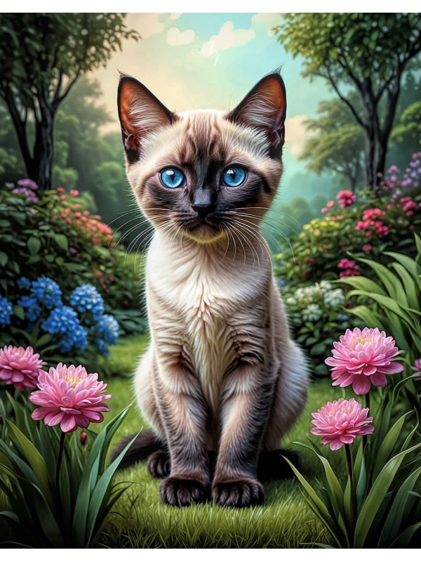 Vibrant Siamese Cat and Kitten Portrait Paintings