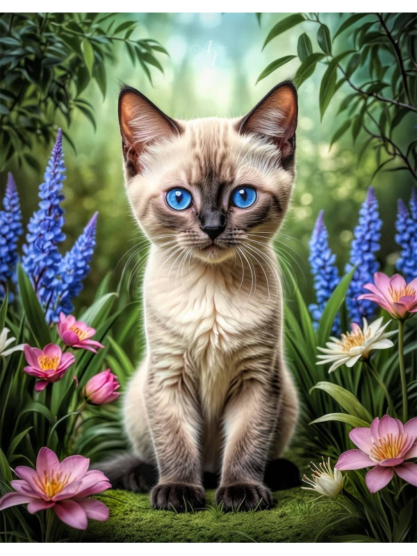 Vibrant Siamese Cat and Kitten Portrait Paintings
