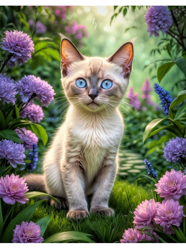 Vibrant Siamese Cat and Kitten Portrait Paintings