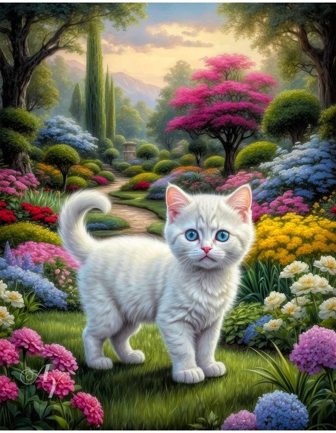 White Cat Portrait Paintings