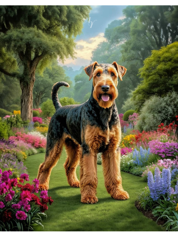 Airedale Terrier Dog and Puppy Portrait Paintings