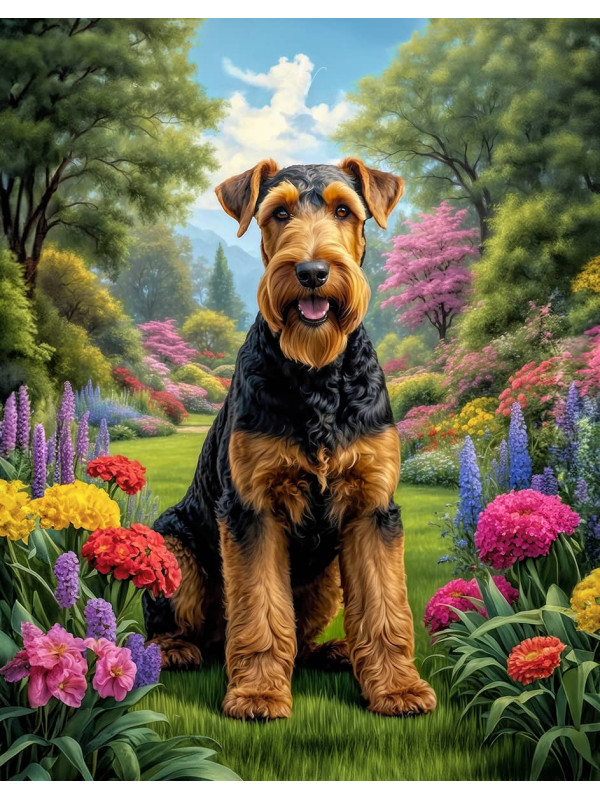 Airedale Terrier Dog and Puppy Portrait Paintings