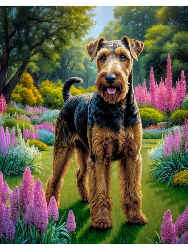 Airedale Terrier Dog and Puppy Portrait Paintings
