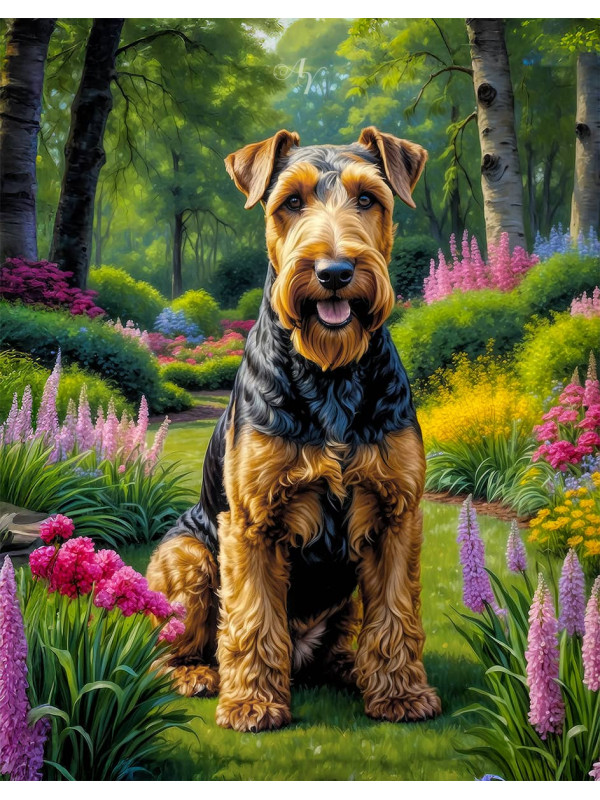 Airedale Terrier Dog and Puppy Portrait Paintings