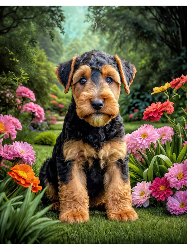 Airedale Terrier Dog and Puppy Portrait Paintings