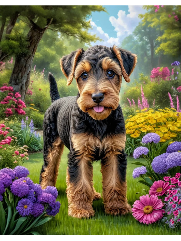 Airedale Terrier Dog and Puppy Portrait Paintings