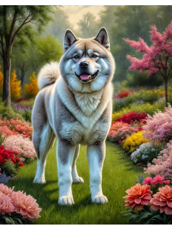 Akita Dog and Puppy Portrait Paintings