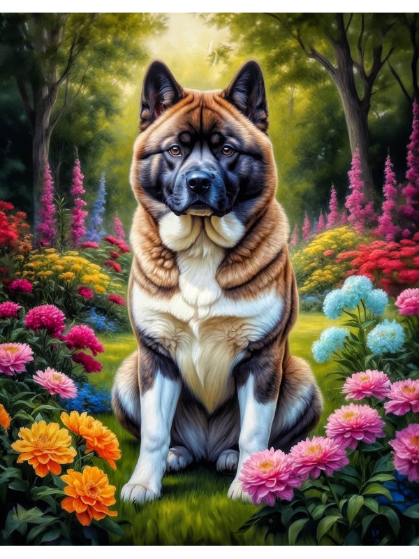 Akita Dog and Puppy Portrait Paintings