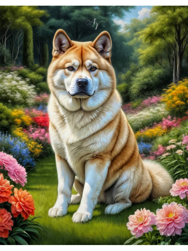 Akita Dog and Puppy Portrait Paintings