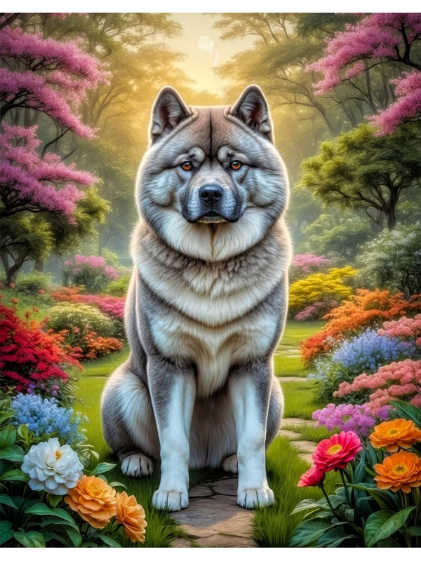 Akita Dog and Puppy Portrait Paintings