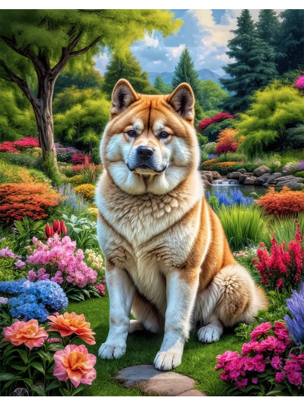 Akita Dog and Puppy Portrait Paintings