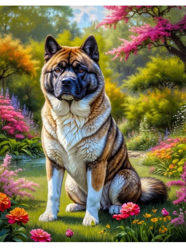 Akita Dog and Puppy Portrait Paintings