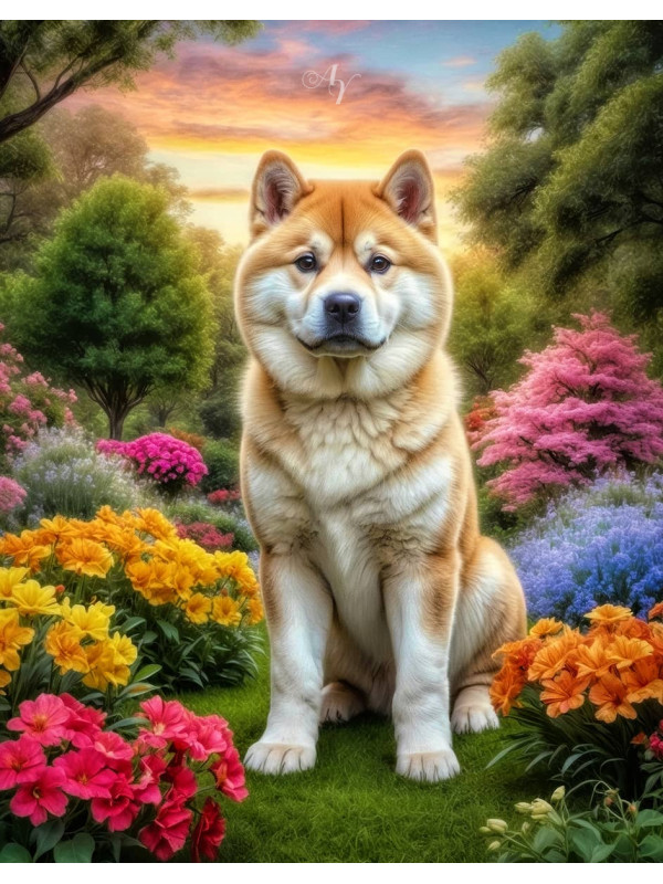 Akita Dog and Puppy Portrait Paintings