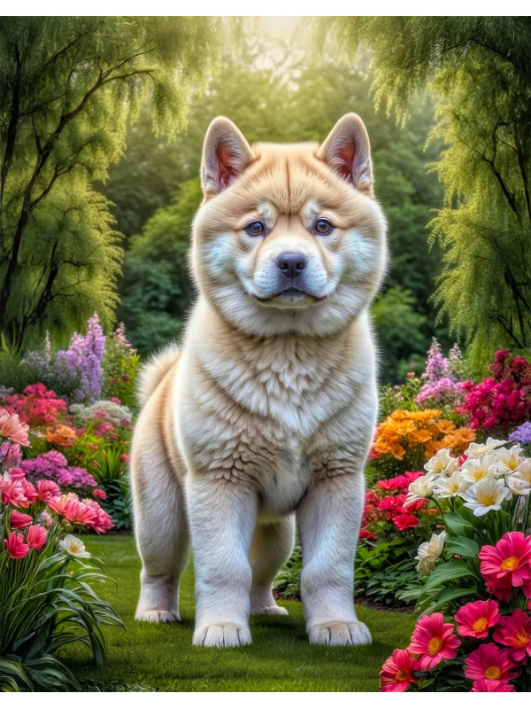 Akita Dog and Puppy Portrait Paintings