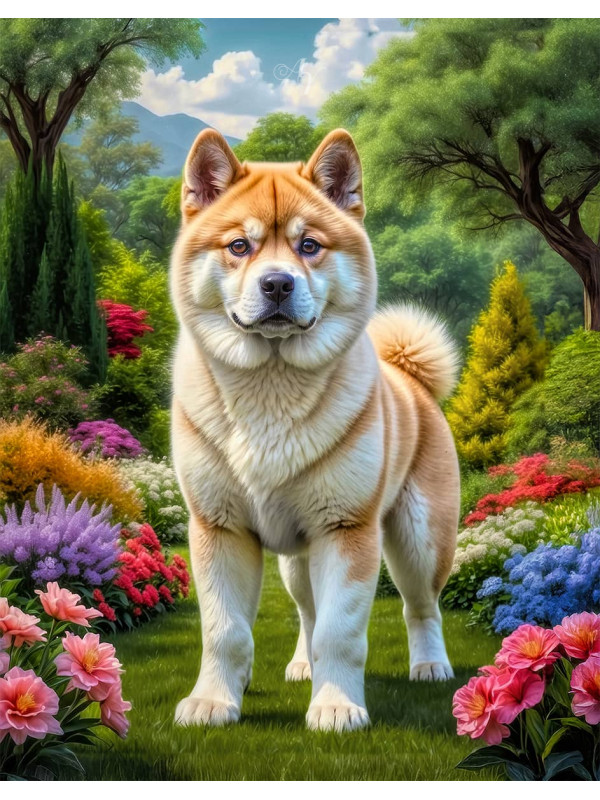 Akita Dog and Puppy Portrait Paintings