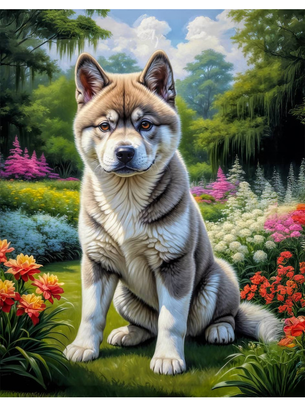 Akita Dog and Puppy Portrait Paintings