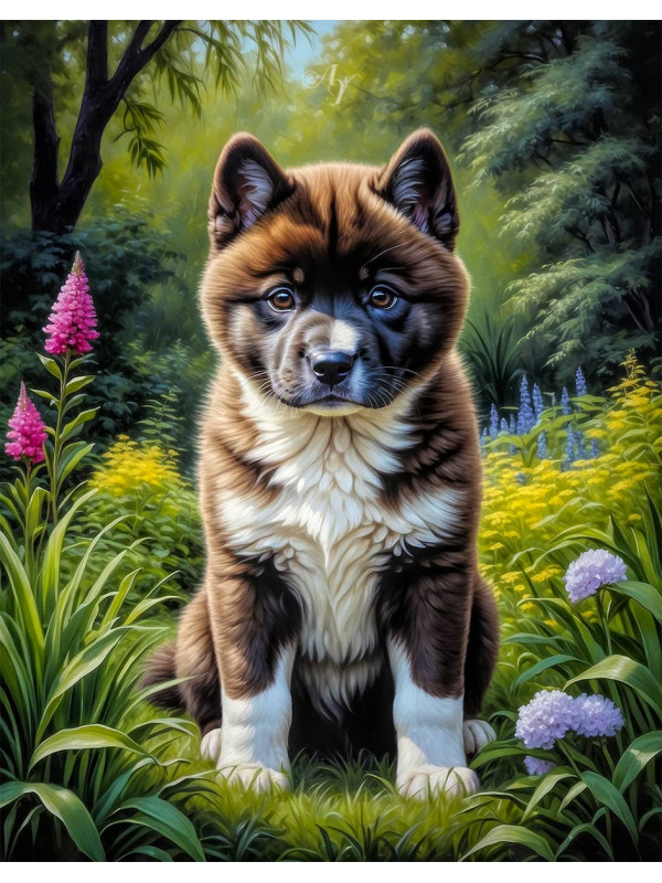 Akita Dog and Puppy Portrait Paintings