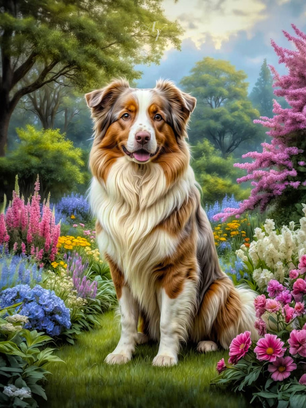 Australian Shepherd Dog Portrait Paintings