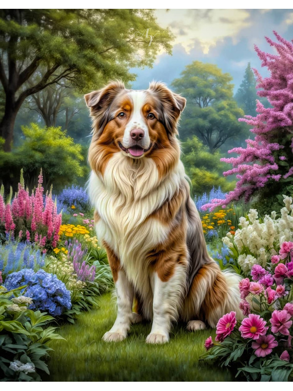 Australian Shepherd Dog and Puppy Portrait Paintings