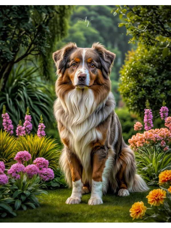 Australian Shepherd Dog and Puppy Portrait Paintings