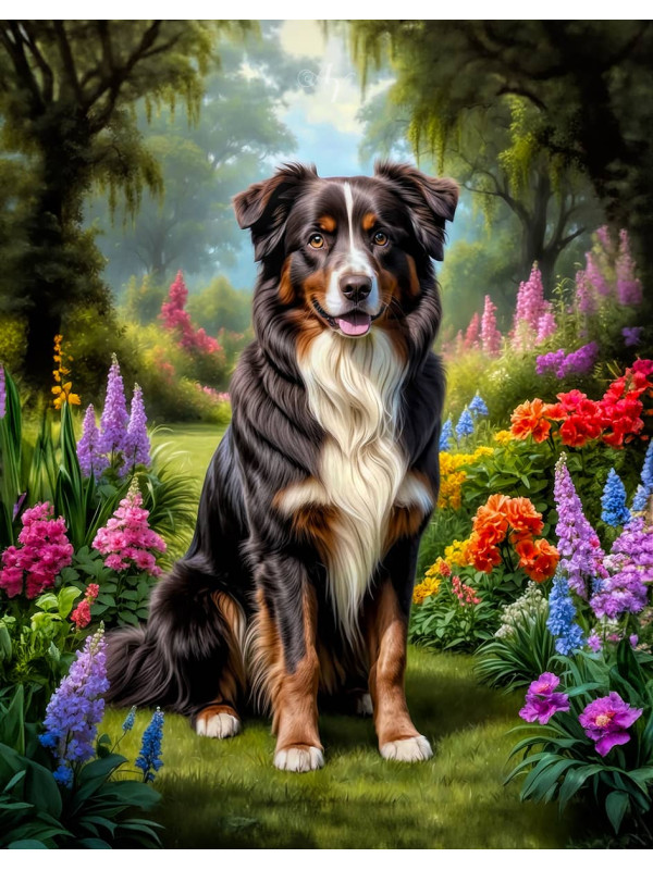 Australian Shepherd Dog and Puppy Portrait Paintings