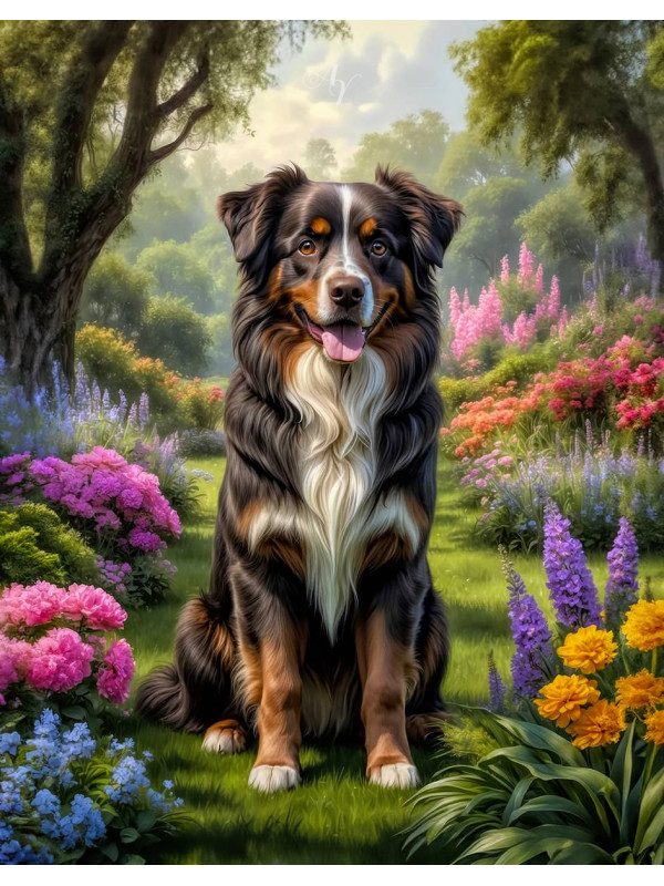 Australian Shepherd Dog and Puppy Portrait Paintings