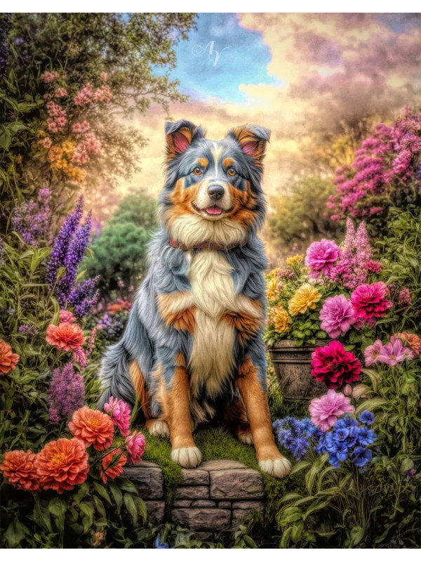 Australian Shepherd Dog and Puppy Portrait Paintings