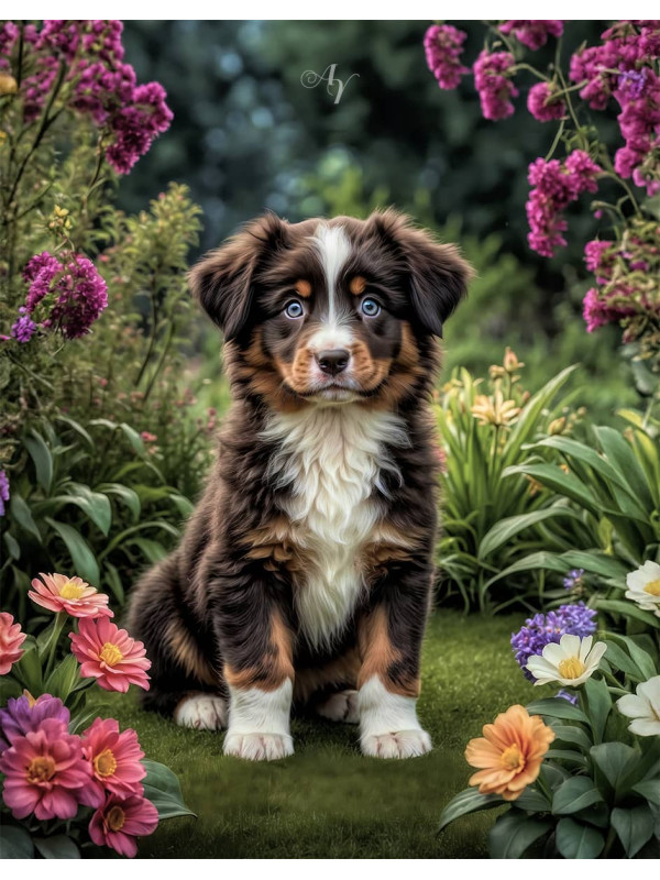 Australian Shepherd Dog and Puppy Portrait Paintings