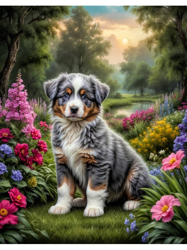 Australian Shepherd Dog and Puppy Portrait Paintings