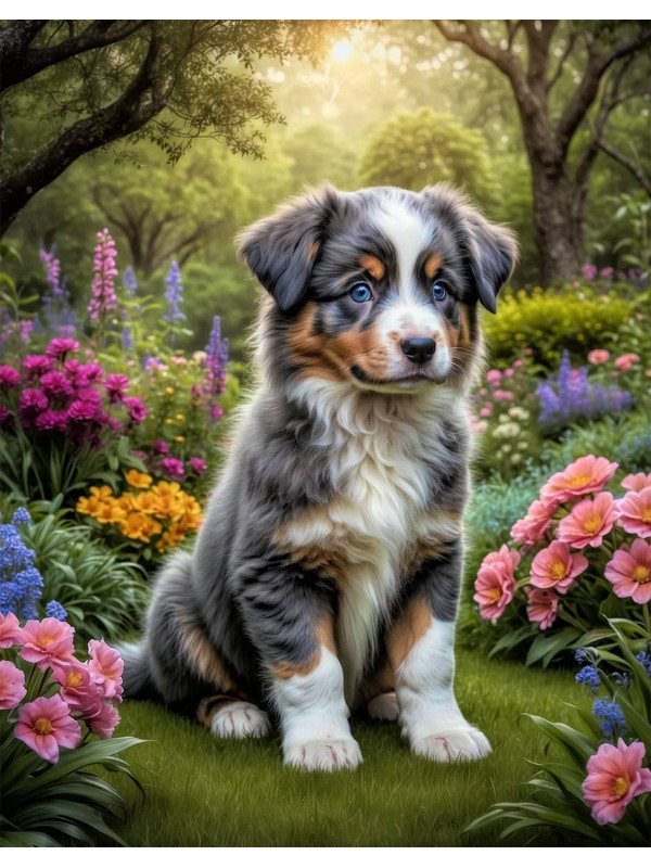 Australian Shepherd Dog and Puppy Portrait Paintings