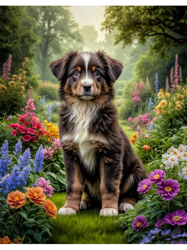 Australian Shepherd Dog and Puppy Portrait Paintings