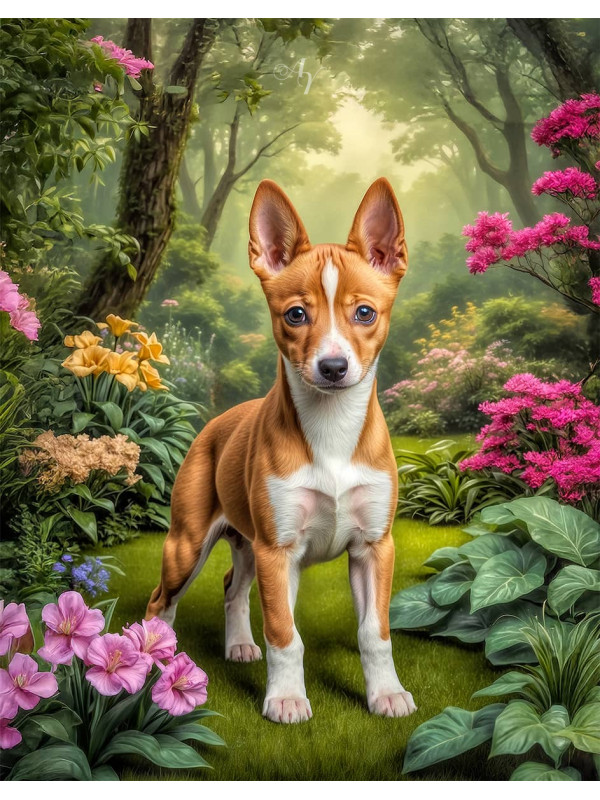 Basenji Dog and Puppy Portrait Paintings